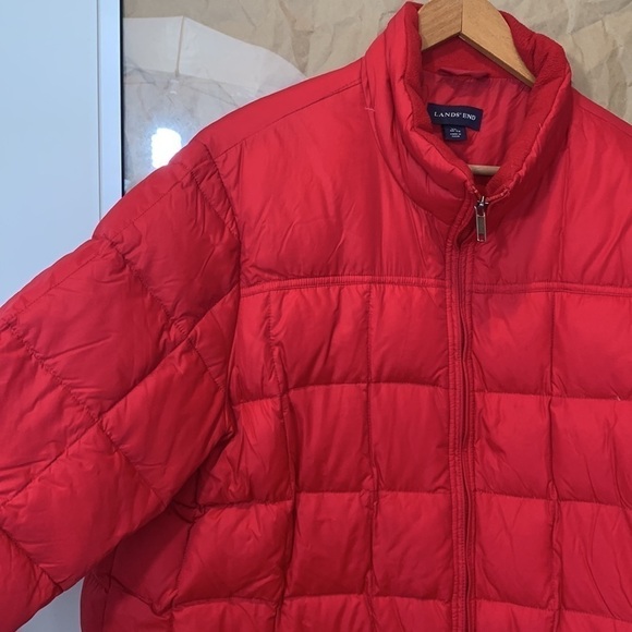 Lands’ End || Down Feather Red Winter Parka Style Zipper Quilted Jacket XL 42-44 - Picture 7 of 17